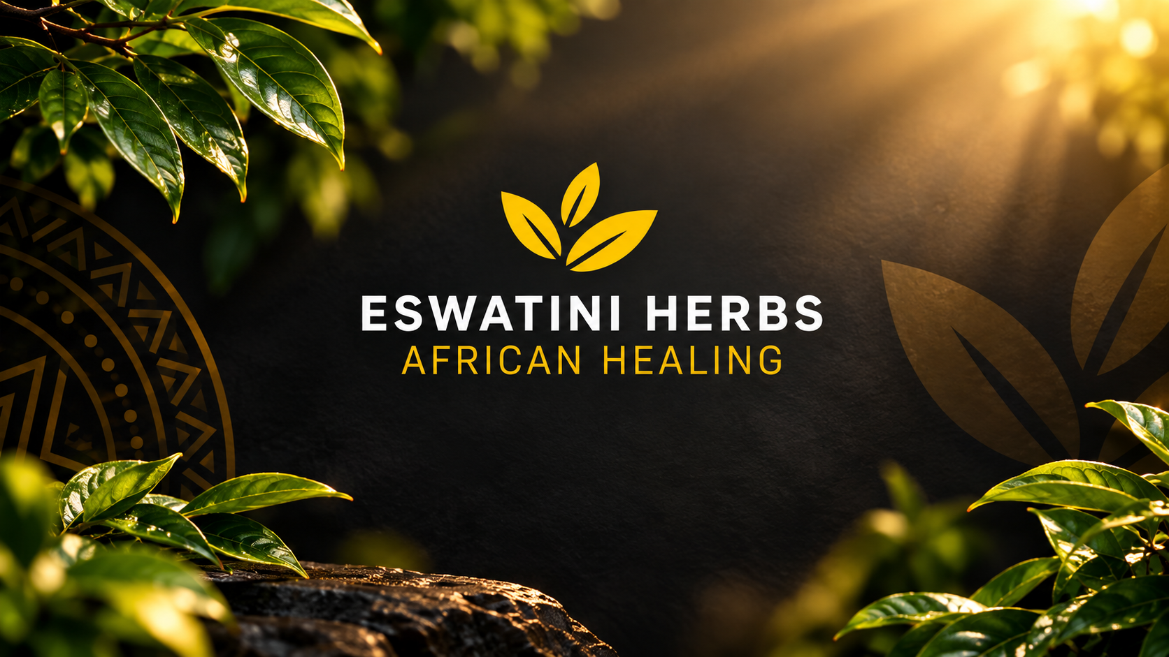 Eswatini Herbs African Healing brand image with sunlit green leaves